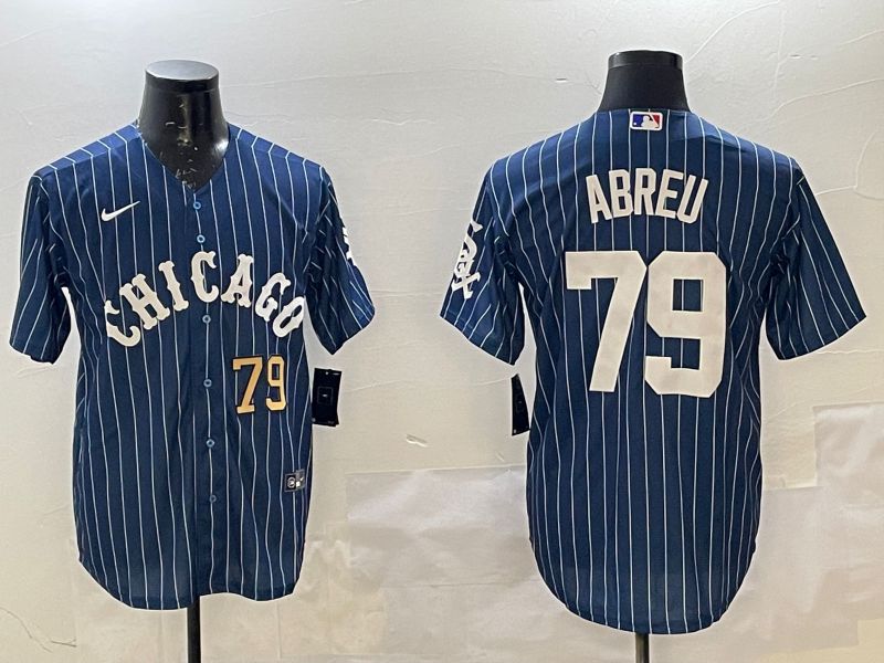 Men Chicago White Sox 79 Abreu Blue Stripe Game 2025 Nike MLB Jersey style 3